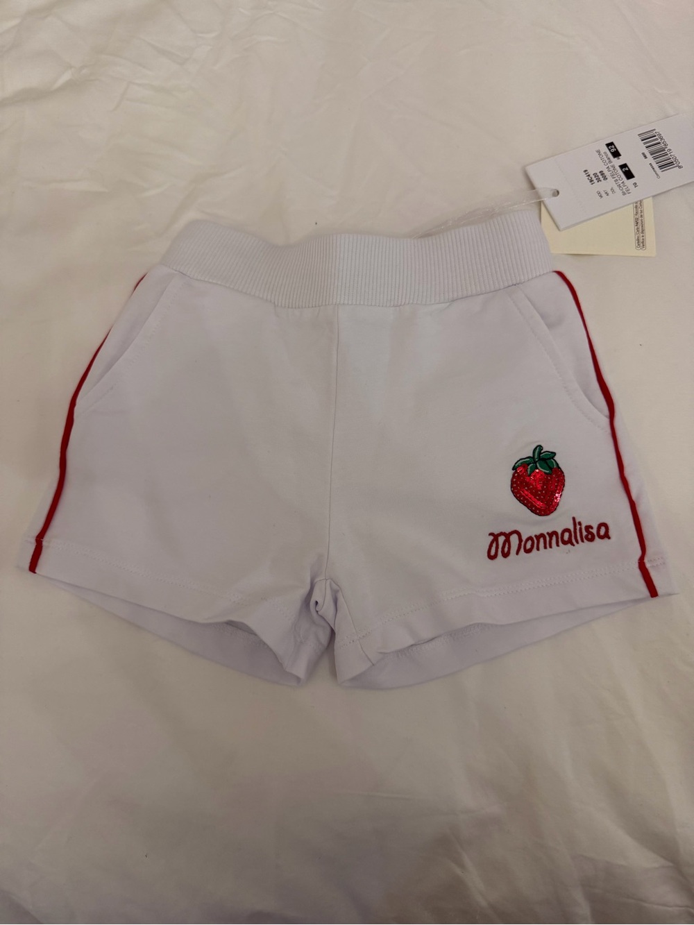 MonnaLisa White Girls' Shorts with Red Strawberry Patch